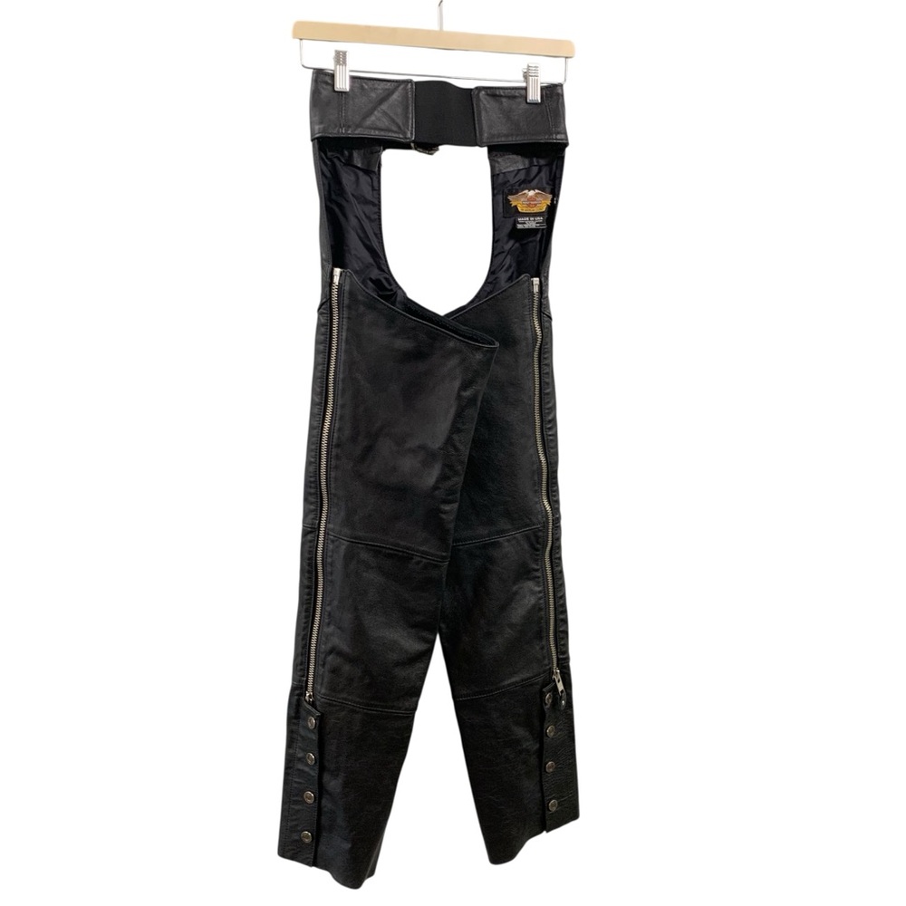 Harley-Davidson Black Leather Chaps-Style Jumpsuit Romper